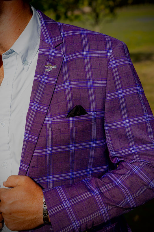 Classy Plum Purple Summer Windowpane Cowboy Sport Coat