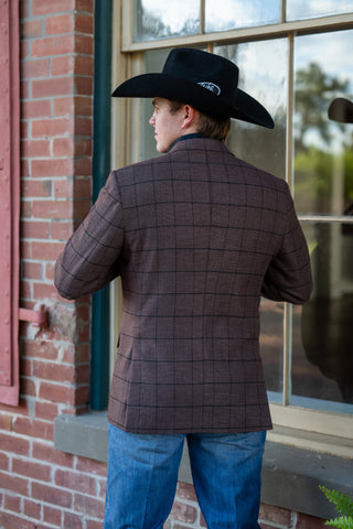 New!! Brown Black Chino Windowpane Cowboy Sport Coat