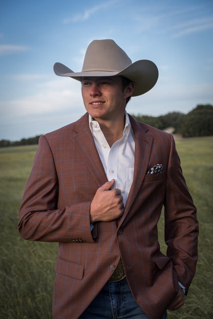 Rust Terracotta Windowpane Cowboy Sport Coat – Classic Fit Western Warmth