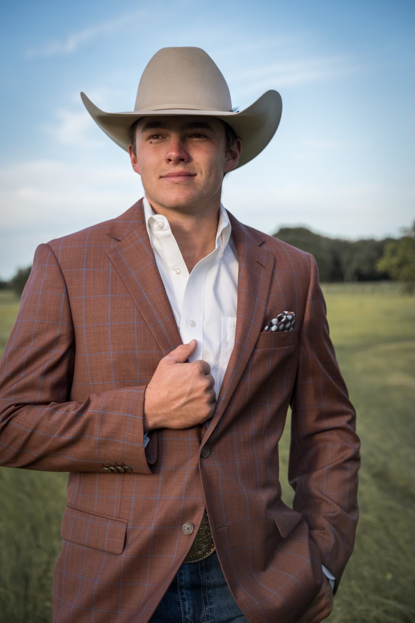 Rust Terracotta Windowpane Cowboy Sport Coat – Classic Fit Western Warmth