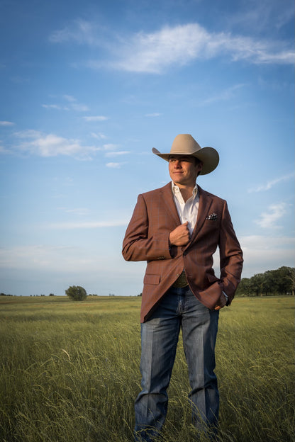 Rust Terracotta Windowpane Cowboy Sport Coat – Classic Fit Western Warmth