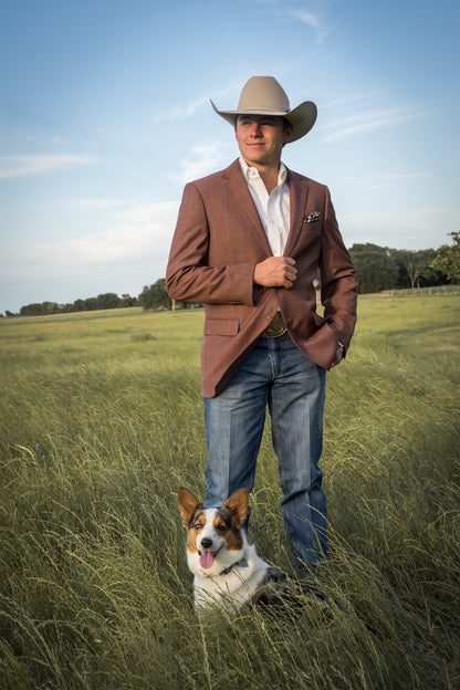 Rust Terracotta Windowpane Cowboy Sport Coat – Classic Fit Western Warmth