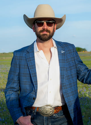 Navy and Black Athletic Fit Plaid Cowboy Sport Coat