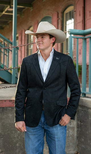 New!! Black Ultra-Suede Western Yoke Cowboy Slim Fit Sport Coat