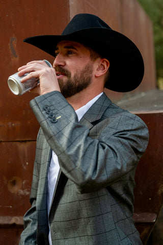 Pewter Grey Windowpane Cowboy Sport Coat | Modern Athletic Fit Western Blazer