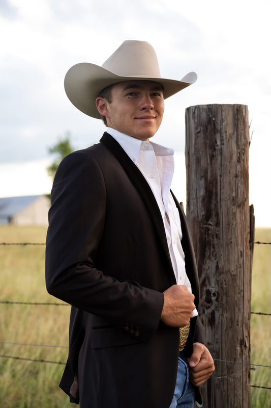 Mocha Chocolate Brown Velvet Lapel Cowboy Sport Coat – Tailored Western Lifestyle Jacket