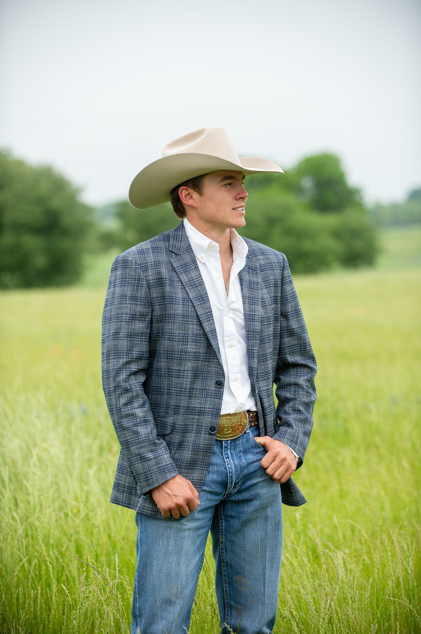 Men’s slim fit cowboy sport jacket in dark grey with tailored Western design