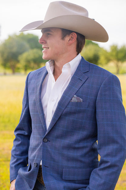 Ranch Blue with Pink Plaid Summer Cowboy Sport Coat – Classic Fit Western Jacket