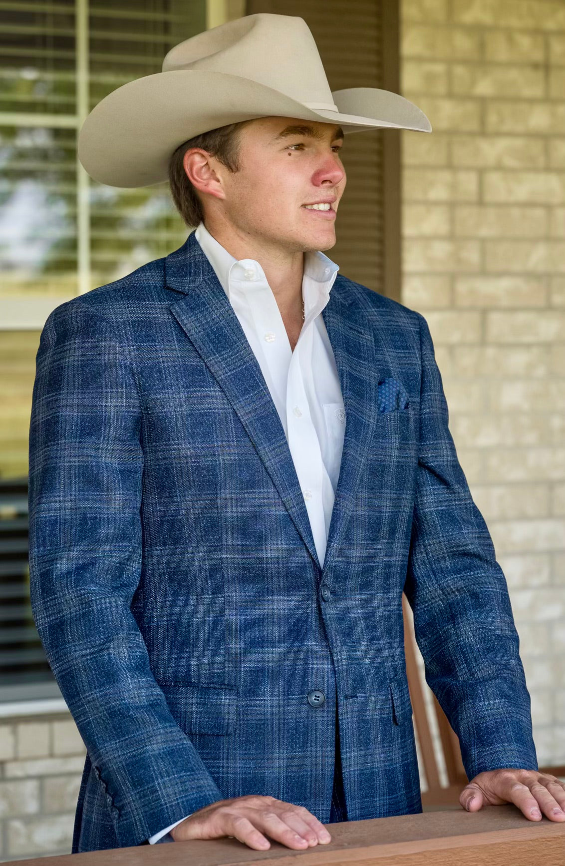 Denim Blue Plaid Cowboy Sport Coat – Tailored Western Dress Jacket