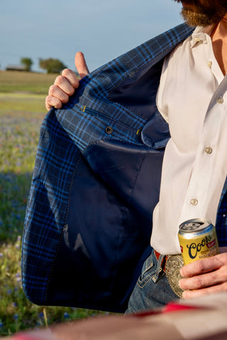 Navy and Black Athletic Fit Plaid Cowboy Sport Coat