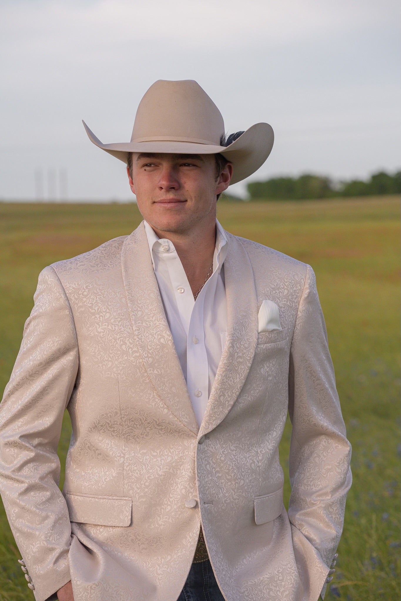 Cream Paisley Western Formal Jacket slim fit cowboy sport coat front view