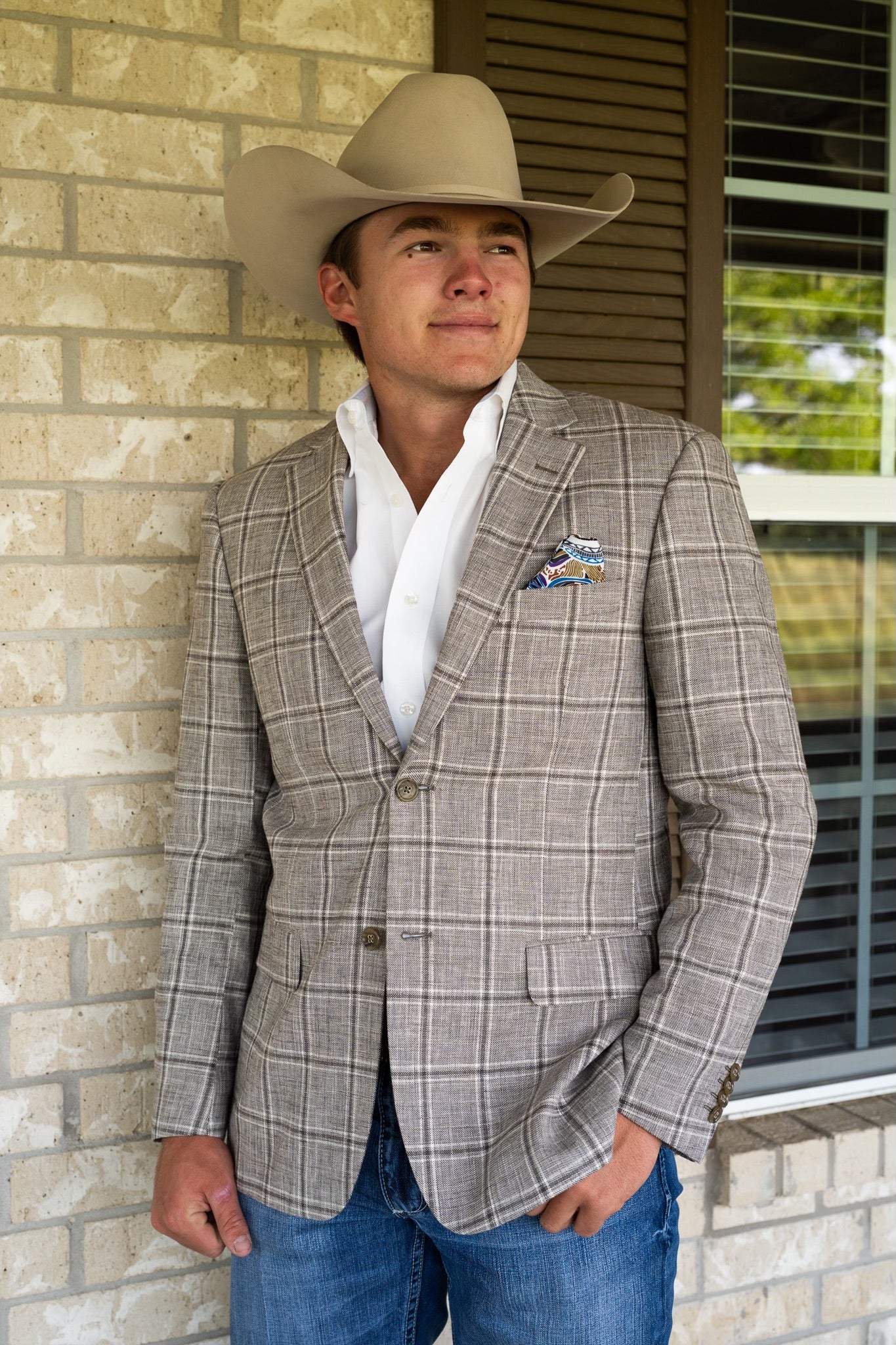 Bold Taupe Windowpane Cowboy Sport Coat – Slim Western Dress Jacket - Last Chance Closeout - Ready to Ship