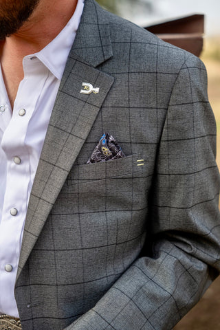 Pewter Grey Windowpane Cowboy Sport Coat | Modern Athletic Fit Western Blazer