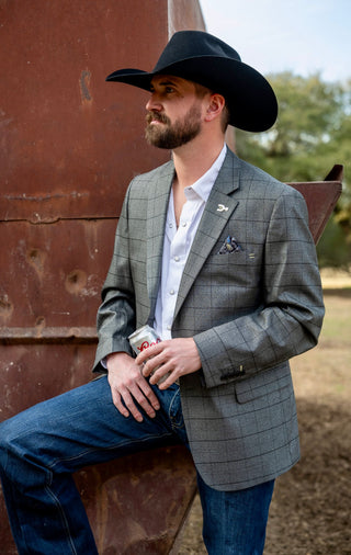 Pewter Grey Windowpane Cowboy Sport Coat | Modern Athletic Fit Western Blazer