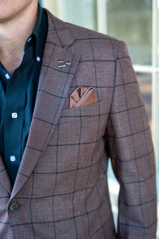 New!! Brown Black Chino Windowpane Cowboy Sport Coat