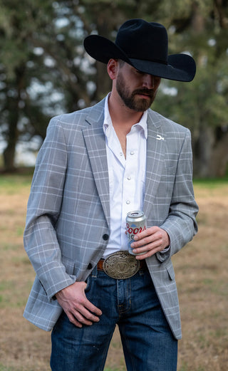Lightweight Gray Windowpane Cowboy Sport Coat