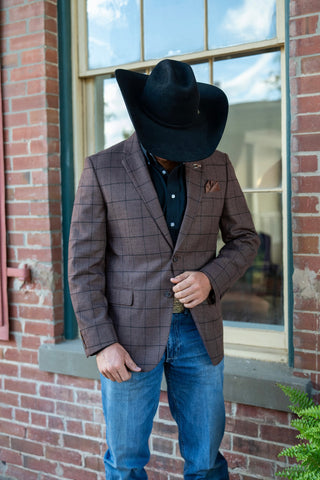 New!! Brown Black Chino Windowpane Cowboy Sport Coat