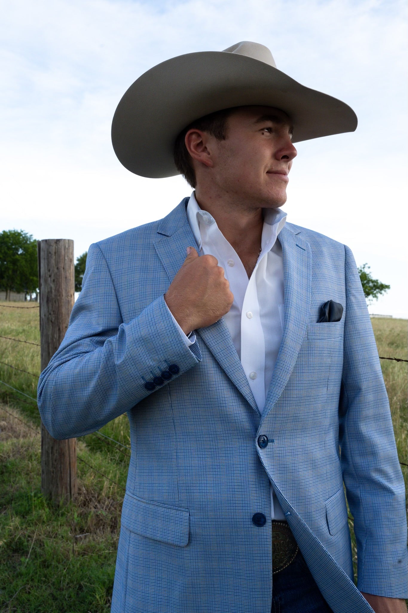 Baby Blue Houndstooth Cowboy Sport Coat