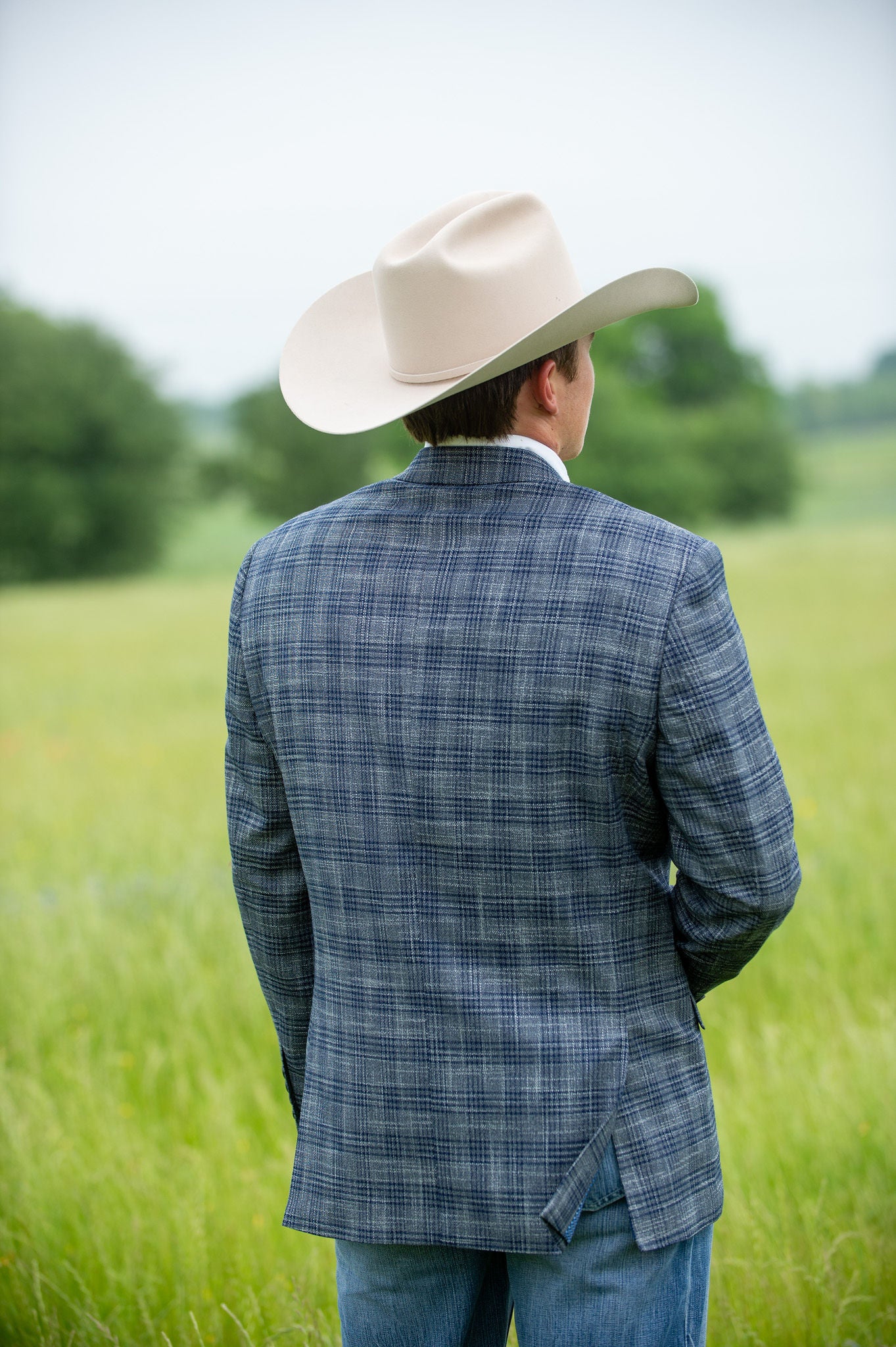 Back of Dark Grey Cowboy Sport Jacket showing modern Western silhouette