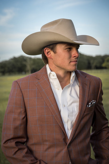 Rust Terracotta Windowpane Cowboy Sport Coat – Classic Fit Western Warmth