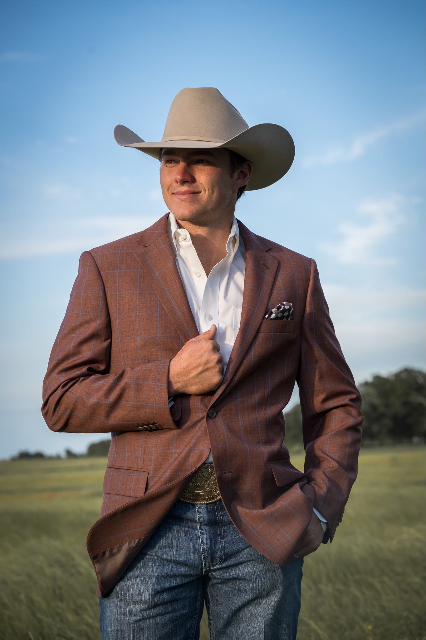 Rust Terracotta Windowpane Cowboy Sport Coat – Classic Fit Western Warmth
