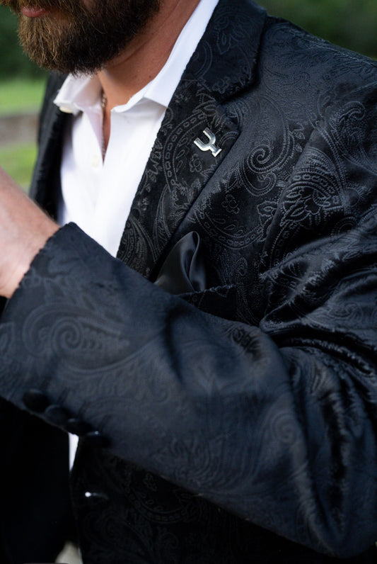 Black Etched Paisley Cowboy Sport Coat — Classic Fit western jacket with longer sleeves by Espuela Design Co