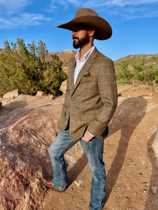 New!! Pecan Brown Windowpane Cowboy Sport Coat