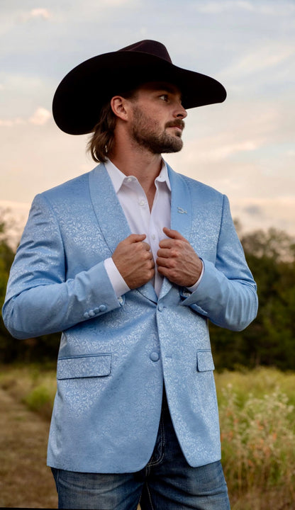 The Glacier Cowboy Sport Coat – Slim Fit Ice Blue Paisley