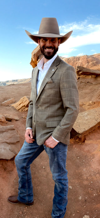 New!! Pecan Brown Windowpane Cowboy Sport Coat