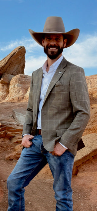 New!! Pecan Brown Windowpane Cowboy Sport Coat