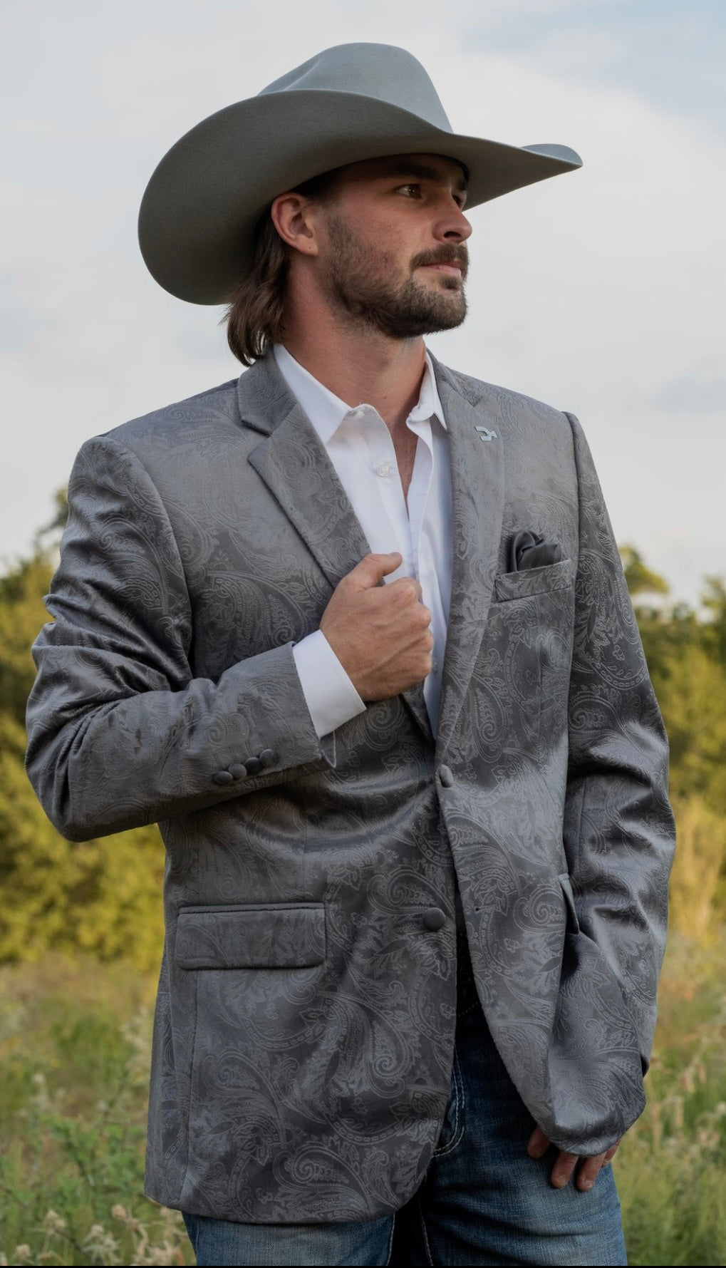 New! Grey Etched Paisley Cowboy Sport Coat