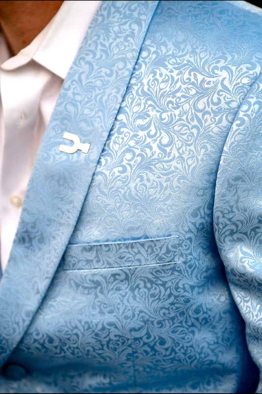The Glacier Cowboy Sport Coat – Slim Fit Ice Blue Paisley