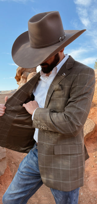 New!! Pecan Brown Windowpane Cowboy Sport Coat